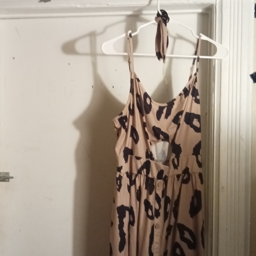Leopard Print Sleeveless Dress Small opening In Front Sexy / Hair Bow